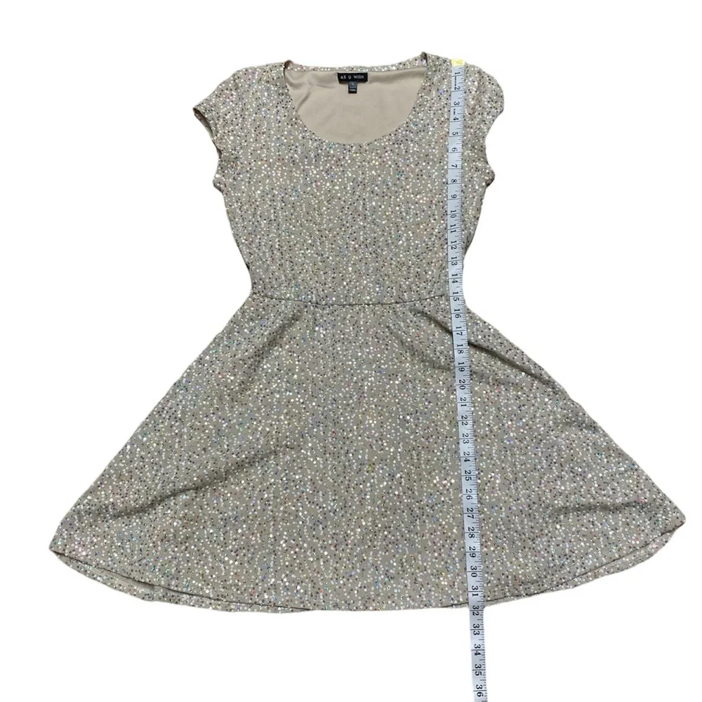 As U Wish Sequin Dress Skater Fit And Flare Multicolor Lined Short Sleeve